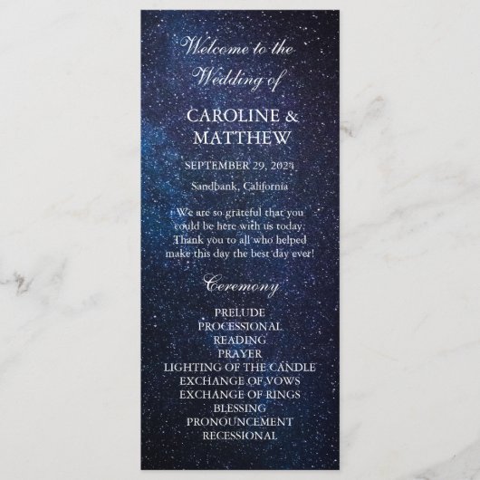 Galaxy Celestial Night Sky Sterren Bruiloft Programmakaart (Voorkant)