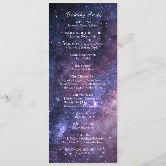 Galaxy Celestial Night Sky Sterren Bruiloft Programmakaart (Achterkant)