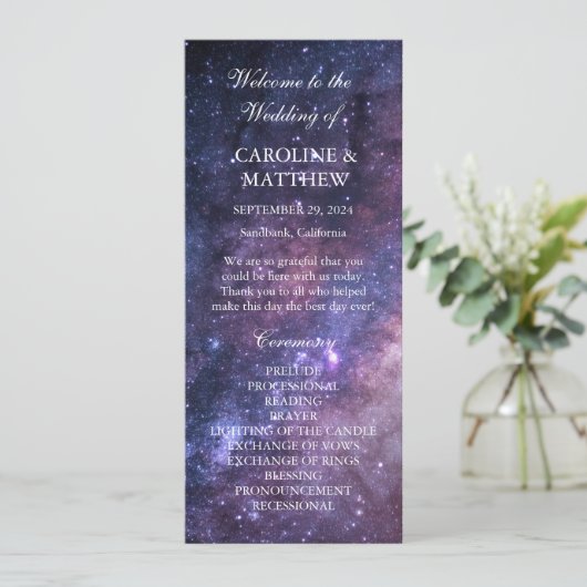 Galaxy Celestial Night Sky Sterren Bruiloft Programmakaart (Staand voorkant)