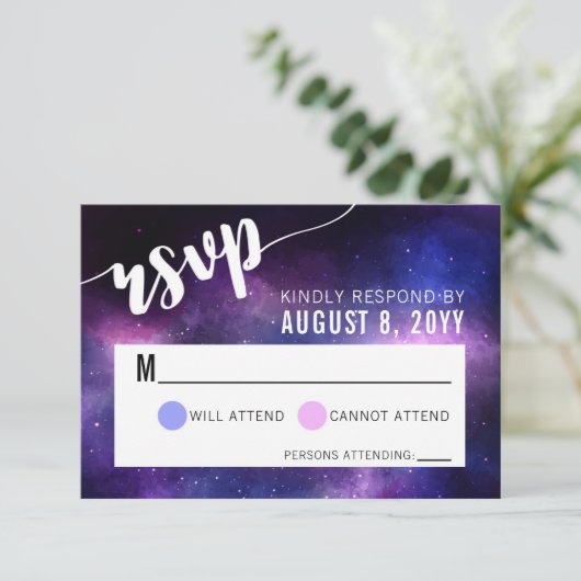 Galaxy Celestial Sterren Huwelijksuitnodiging RSVP (Staand voorkant)