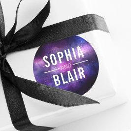 Galaxy Celestial Sterren Moderne Bruiloft Geperson Ronde Sticker