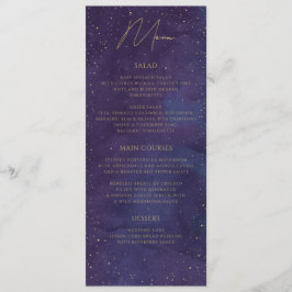 Galaxy Celestial Sterrennacht Paarse gouden bruilo Menu