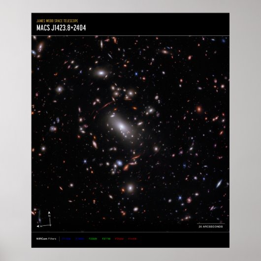 Galaxy Cluster MACS J1423 (NIRCam Compass Afbeeldi Poster (Voorkant)