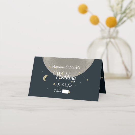 Galaxy Constellation Wedding Gold Star Moon Folie Plaatskaartje (Voorkant)