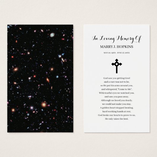 Galaxy Cosmo Sympathie Funeral Prayer Kaart (Voorkant /achterkant)