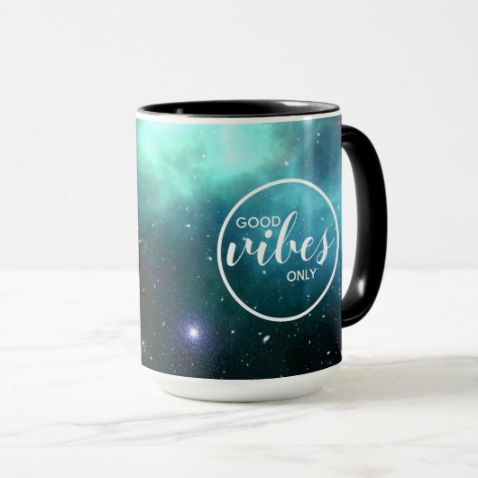 Galaxy Cosmos Space Goede Vibes Alleen Typografie Mok (Voorkant rechts)