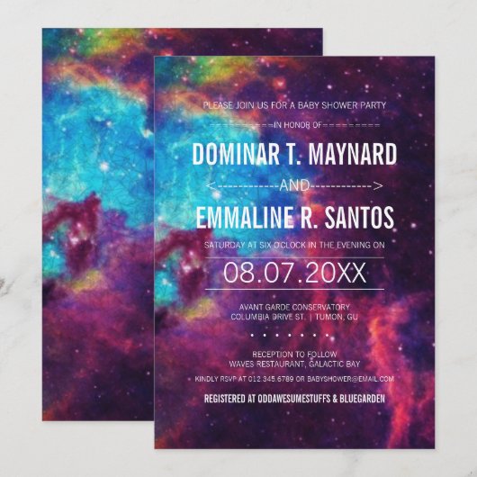 Galaxy Couple Baby shower Uitnodigen Kaart (Voorkant / Achterkant)