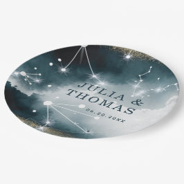 Galaxy Custom Blauw Goud Sterren Bruiloft Papieren Bordje