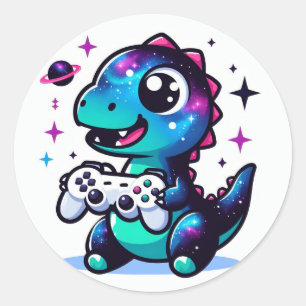 Galaxy Dinosaur met game controller Ronde Sticker