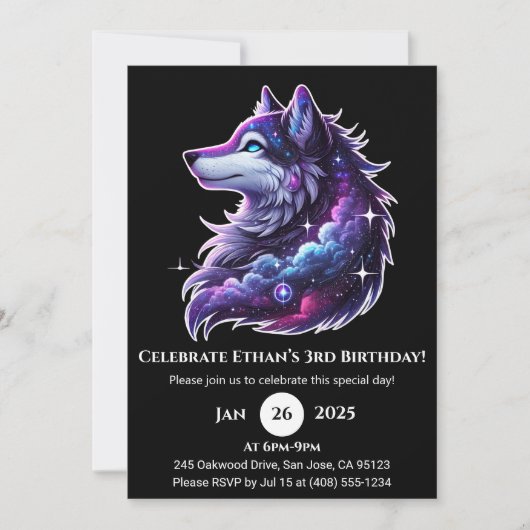 Galaxy Dream Wolf Birthday Invitation Kaart (Voorkant)