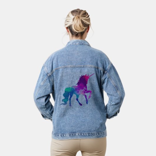 Galaxy Eenhoorn Sky Kleuren van Blauw & Paarse Vro Denim Jacket (Model)