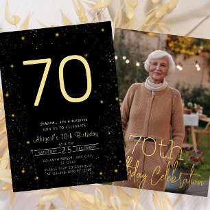 Galaxy Elegante foto Zwart Goud Verjaardagsfeestje Folie Uitnodiging