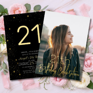 Galaxy Elegante foto Zwart Goud Verjaardagsfeestje Folie Uitnodiging