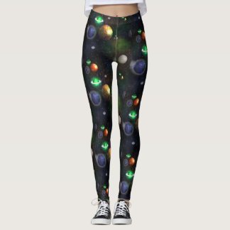 Galaxy en planeten op zwarte achtergrond leggings