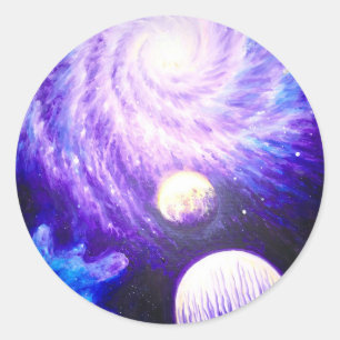 Galaxy en planeten ronde sticker