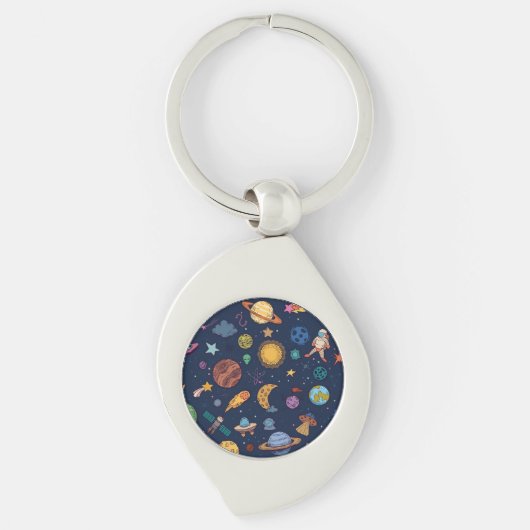 Galaxy Explorer - Fun Space Art Metal Sleutelhange Sleutelhanger (Voorkant)