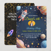 Galaxy Explorers Kinderverjaardagsuitnodiging 🚀🌌 Kaart (Voorkant / Achterkant)