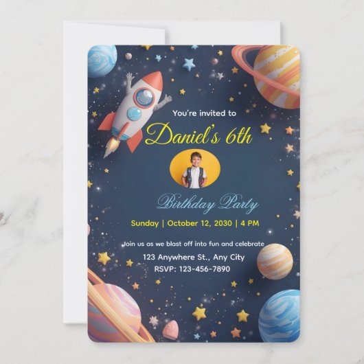 Galaxy Explorers Kinderverjaardagsuitnodiging 🚀🌌 Kaart (Voorkant)