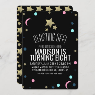 Galaxy Faux Gold Stars Confetti Space Birthday Kaart