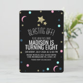 Galaxy Faux Gold Stars Confetti Space Birthday Kaart (Staand voorkant)