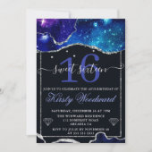 Galaxy & Faux Silver Glitter Agate Sweet 16 Kaart (Voorkant)