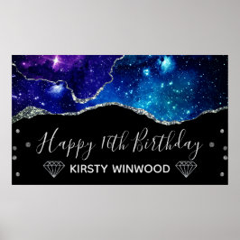 Galaxy & Faux Silver Glitter Agate Sweet 16 Poster