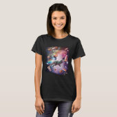 Galaxy Flamingo Riding Dinosaur In Space  Rainbow T-shirt (Voorkant volledig)