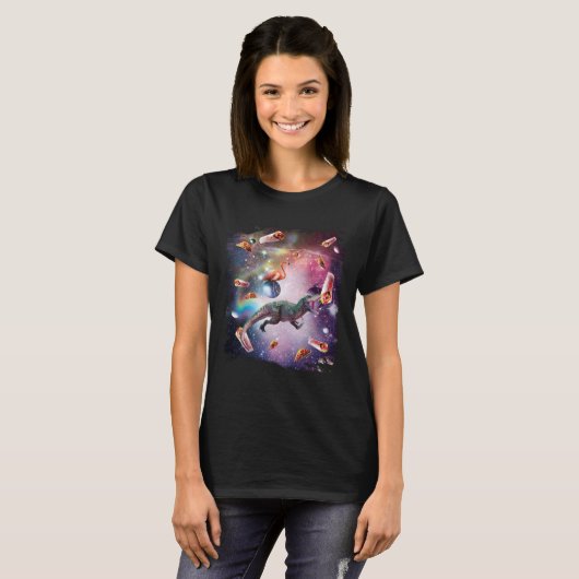 Galaxy Flamingo Riding Dinosaur In Space  Rainbow T-shirt (Voorkant volledig)