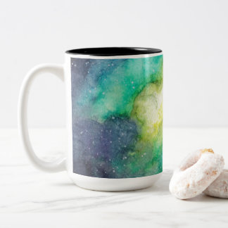 Galaxy fushia groen blauw waterverf tweekleurige koffiemok
