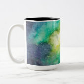 Galaxy fushia groen blauw waterverf tweekleurige koffiemok (Links)