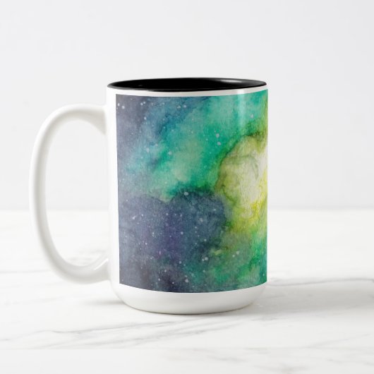 Galaxy fushia groen blauw waterverf tweekleurige koffiemok (Links)