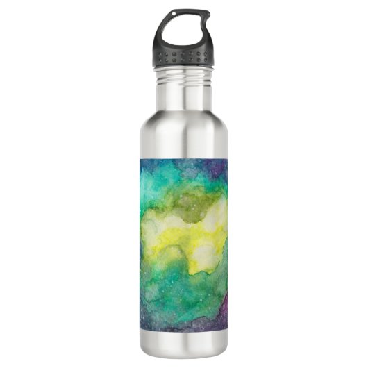 Galaxy fushia groen blauw waterverf waterfles  (Voorkant)