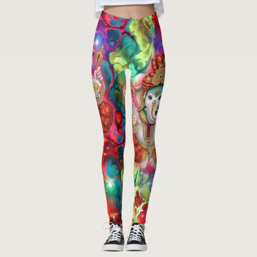 Galaxy Ganesh God Hippie Boho Psychedelische Leggi Leggings (Voorkant)