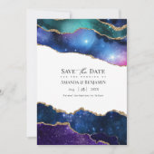 Galaxy Geode Knikker Nep Glitter Hemels Huwelijk Save The Date (Voorkant)