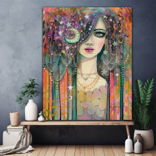 Galaxy Girl Mooie Boho Zigeuner Fantasy Kunst Vrou Poster