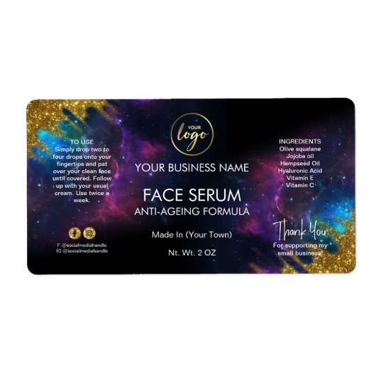 Galaxy Glitter Black Face and Hair Serum Label (Voorkant)