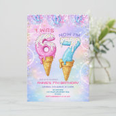 Galaxy Glitter Disco Bal 7 Verjaardag Ijs Kaart (Staand voorkant)