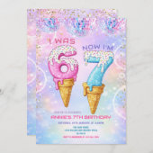 Galaxy Glitter Disco Ball 7 Birthday Ice Cream  Kaart (Voorkant / Achterkant)