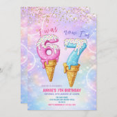 Galaxy Glitter I Was 6 Now 7 Birthday Ice Cream  Kaart (Voorkant / Achterkant)