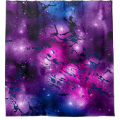 Galaxy Glow | Cosmic Blue Paars en roze marmer Douchegordijn (Voorkant)