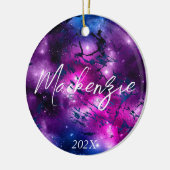 Galaxy Glow | Cosmic Blue Paars en roze marmer Keramisch Ornament (Links)