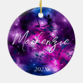 Galaxy Glow | Cosmic Blue Paars en roze marmer Keramisch Ornament (Achterkant)