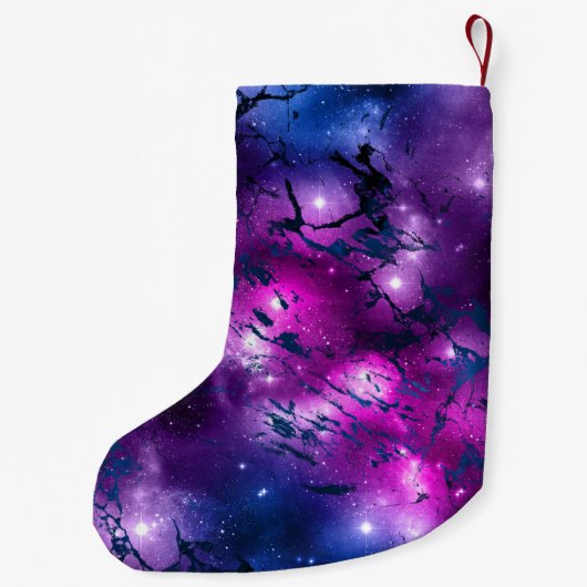 Galaxy Glow | Cosmic Blue Paars en roze marmer Kleine Kerstsok (Achterkant)