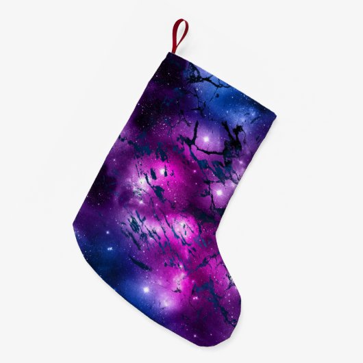 Galaxy Glow | Cosmic Blue Paars en roze marmer Kleine Kerstsok (Voorkant (Hangend))
