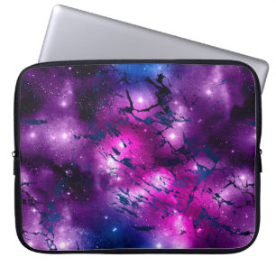Galaxy Glow   Cosmic Blue Paars en roze marmer Laptop Sleeve