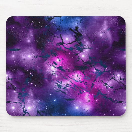 Galaxy Glow | Cosmic Blue Paars en roze marmer Muismat (Voorkant)