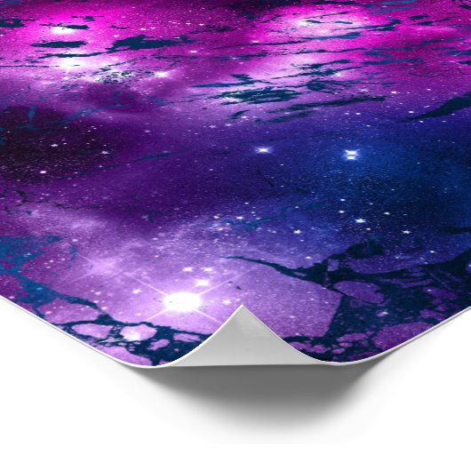 Galaxy Glow | Cosmic Blue Paars en roze marmer Poster (Hoek)