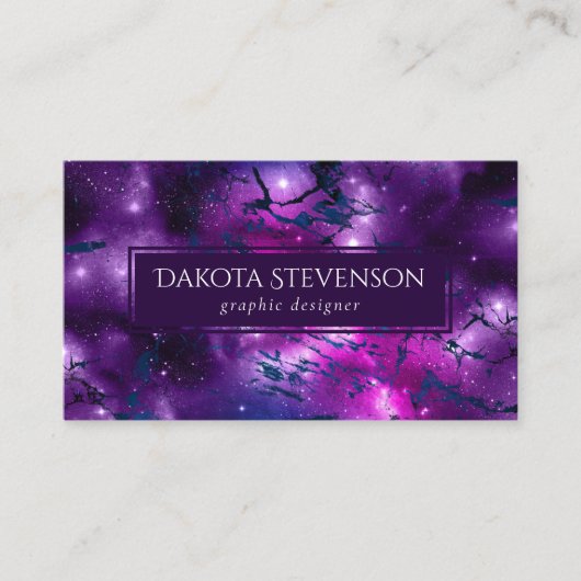Galaxy Glow | Cosmic Blue Paars en roze marmer Visitekaartje (Voorkant)