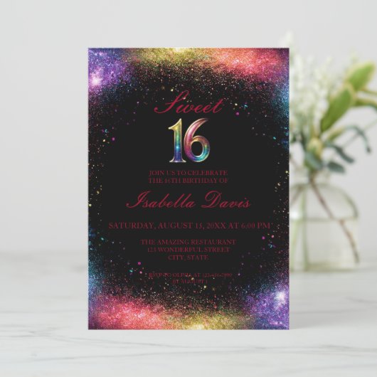 Galaxy Glow Sweet 16 uitnodiging (Staand voorkant)