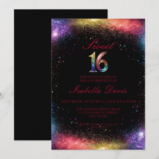 Galaxy Glow Sweet 16 uitnodiging (Voorkant / Achterkant)